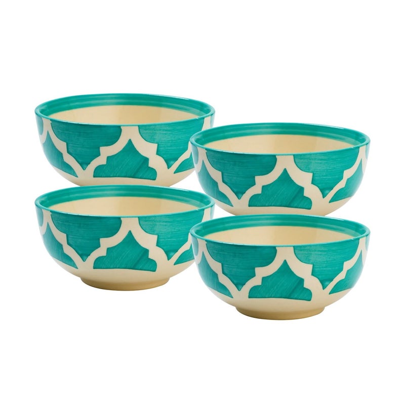 Sugalsu Soup Bowls Set of 4 4 Inch Cereal Bowls for Kitchen Ceramic Bowl Colorful Patterned Porcelain Bowls for Kitchen Decor and Housewarming Gift Dishwasher and Microwave SafeGreen - Image 1