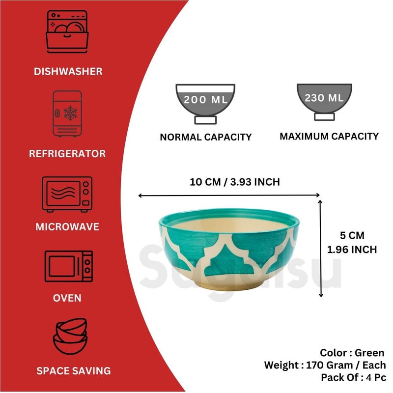Sugalsu Soup Bowls Set of 4 4 Inch Cereal Bowls for Kitchen Ceramic Bowl Colorful Patterned Porcelain Bowls for Kitchen Decor and Housewarming Gift Dishwasher and Microwave SafeGreen - Image 2