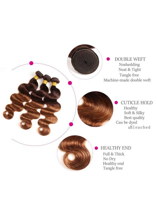 FASHION VILA 2 Tone Ombre Brazilian Body Wave Hair 3 Bundles Brazilian Remy Virgin Human Hair Weave Bundles 100% Unprocessed Body Wave Human Hair Extensions T4/30 Medium Brown/Medium Auburn(14 16 18) - Image 3
