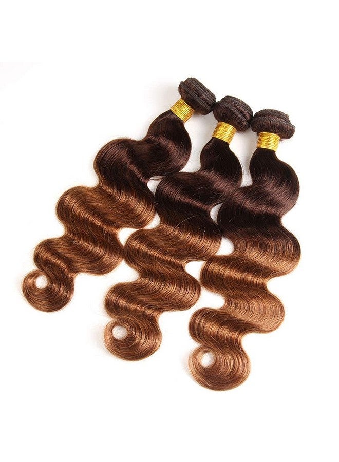 FASHION VILA 2 Tone Ombre Brazilian Body Wave Hair 3 Bundles Brazilian Remy Virgin Human Hair Weave Bundles 100% Unprocessed Body Wave Human Hair Extensions T4/30 Medium Brown/Medium Auburn(14 16 18) - Image 2