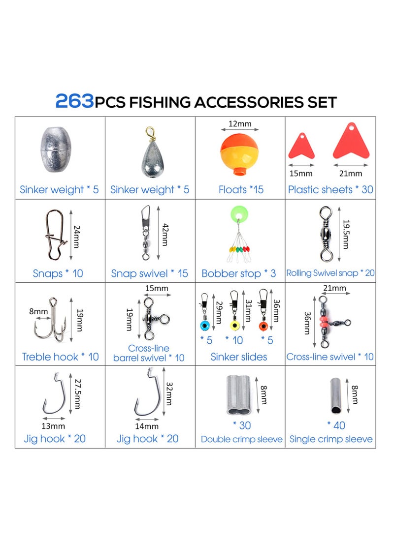 KASTWAVE - 263Pcs Fishing Lures Tackle Fishing Kit with Tackle Box Including Plier Jig Hooks Sinker Weight Swivels Snaps Sinker Slides - Image 1