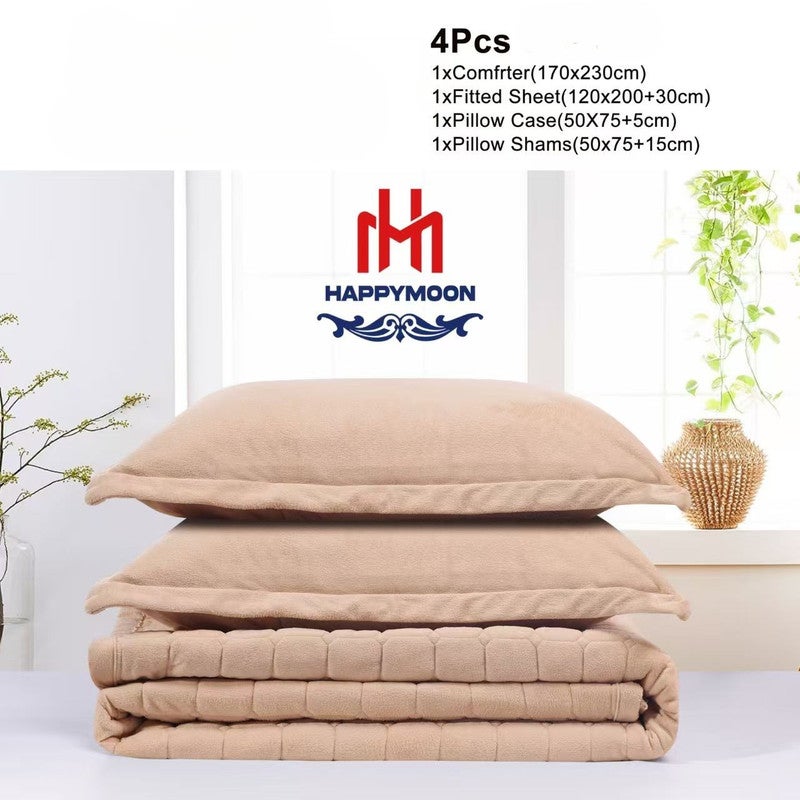 HAPPYMOON Velvet Comforter Set – 4 Pieces, Fits 170 × 230 cm Single Bed | Soft, Warm & Cozy - Image 2