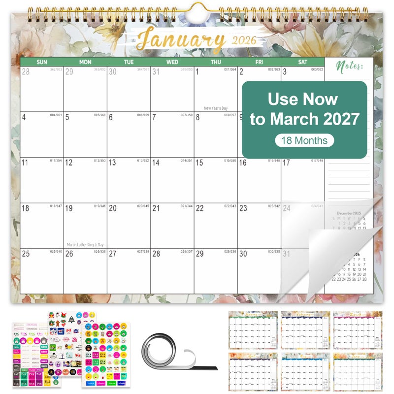 Gannyfer Calendar 2025-2026, 18 Month Wall Calendar 2025 from July 2025 to December 2026, Hanging Spiral Bound Magnetic Fridge Desk Calendars 14" x 11", Perfect for Home School Office (3 Stickers - Image 1