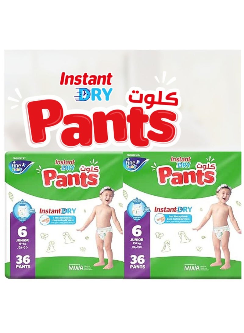 Fine Baby Fine Baby Instant Dry Pants Size 6 Junior 15kg+ PACK OF 2X36 72 Diapers  - Image 1