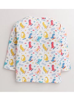 Polka Tots Polka Tots Full Sleeves Night Wear Dinosaur Kurta Pyjama - White  - Image 3