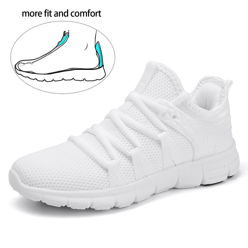 INZCOU Running Shoes Lightweight Tennis Shoes Non Slip Gym Workout Shoes Breathable Mesh Walking Sneakers Pure White 8women / 7men - Image 4