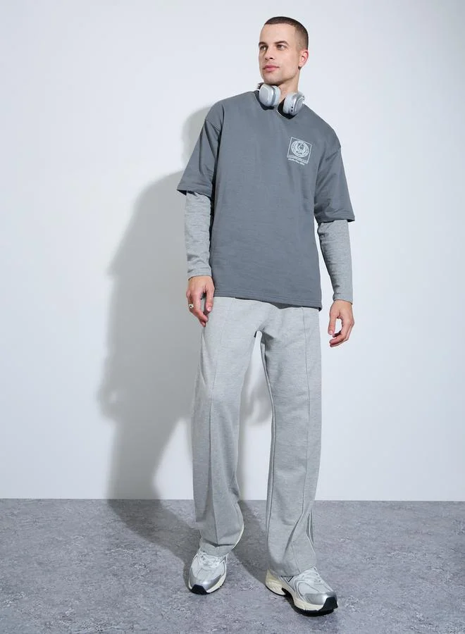 Styli Men Grey Graphic Print Oversized T-Shirt