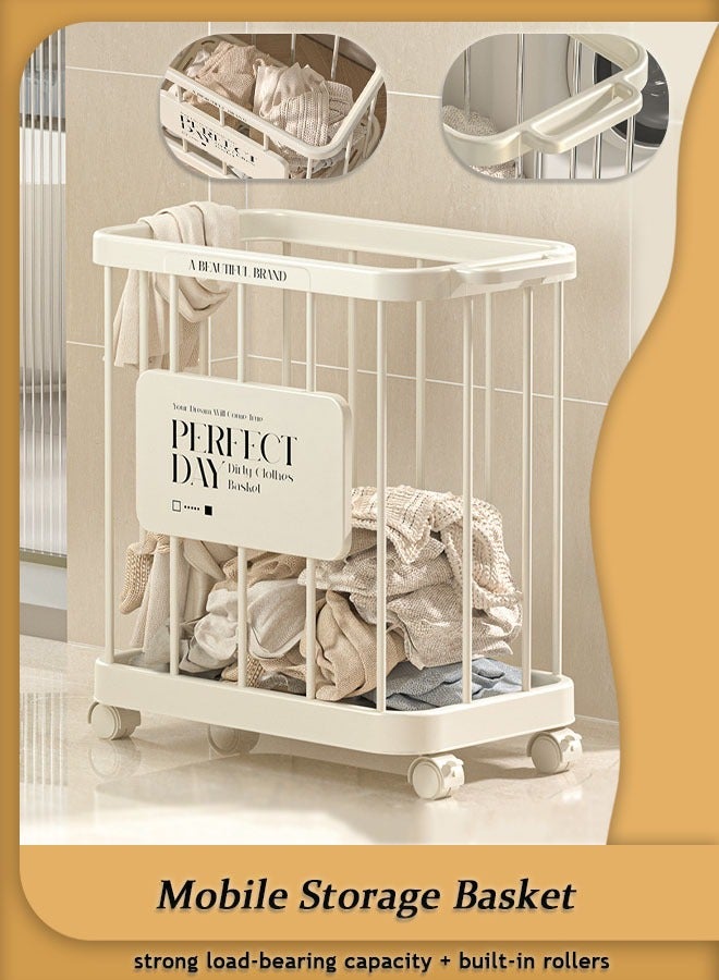 Dirty Clothes Laundry Basket Multifunctional Belt Wheel Large Capacity Strong Load-Bearing Solid Structure Easy To Install Laundry Basket Removable Storage Basket  - Image 1