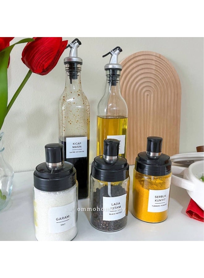 Oil & Vinegar Dispenser Set – 2 × 500 ml Bottles with 3 Spice Jars and Spoons (Clear) - Image 2