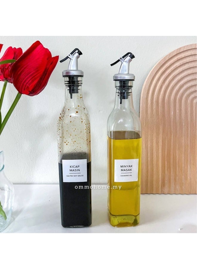 Oil & Vinegar Dispenser Set – 2 × 500 ml Bottles with 3 Spice Jars and Spoons (Clear) - Image 3