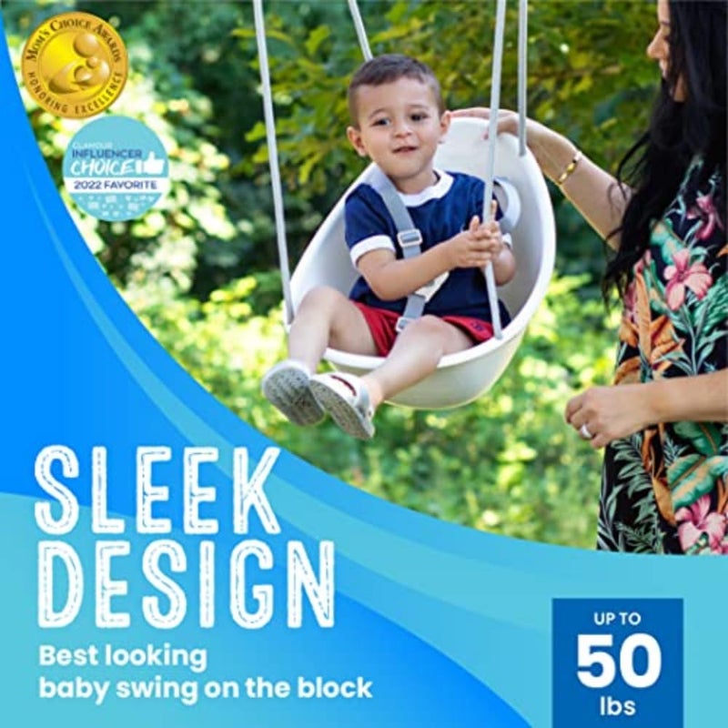 Swurfer Coconut Toddler Swing Comfy Baby Outdoor, 3- Point Adjustable Safety Harness, Secure, Safe Quick Locking System, Blister-Free Rope, Easy Installation, Ages 9 Months and Up, Ivo, White - Image 4