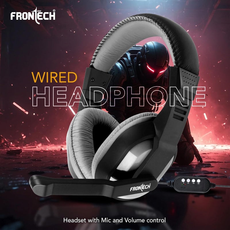 FRONTECH On Ear USB Multimedia Headphone with Built-in Microphone | 40mm Drivers for Dynamic Sound Quality | Leather Cushion | Omni Directional Adjustable Mic Boom (HF-3447, Black) - Image 2