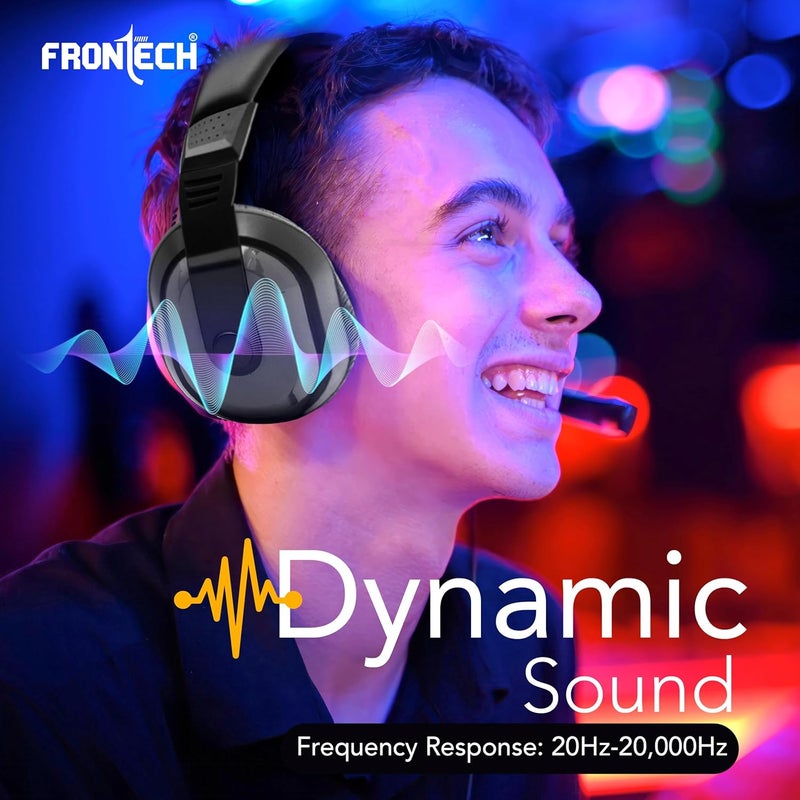 FRONTECH On Ear USB Multimedia Headphone with Built-in Microphone | 40mm Drivers for Dynamic Sound Quality | Leather Cushion | Omni Directional Adjustable Mic Boom (HF-3447, Black) - Image 4