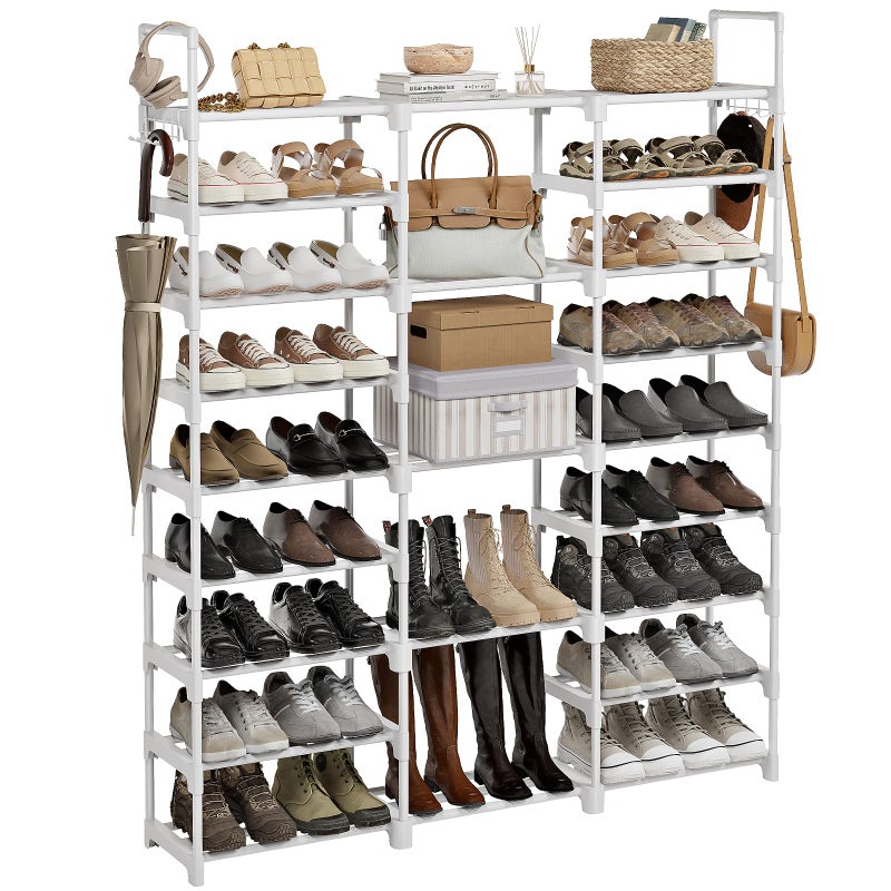 WOWLIVE 9 Tiers Large Shoe Rack White Shoe Rack Organizer for Closet 50-55 Pairs Stackable Heavy Duty Shoe Shelf Shoe Storage with Metal Pipes Plastic Connectors - Image 1