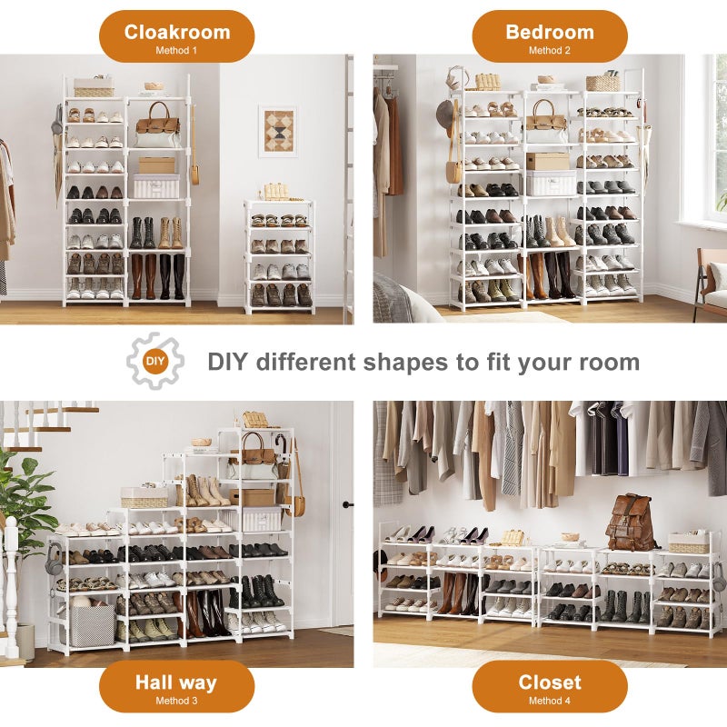WOWLIVE 9 Tiers Large Shoe Rack White Shoe Rack Organizer for Closet 50-55 Pairs Stackable Heavy Duty Shoe Shelf Shoe Storage with Metal Pipes Plastic Connectors - Image 4