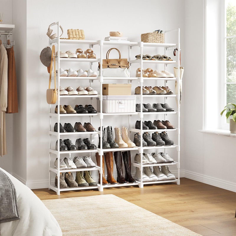 WOWLIVE 9 Tiers Large Shoe Rack White Shoe Rack Organizer for Closet 50-55 Pairs Stackable Heavy Duty Shoe Shelf Shoe Storage with Metal Pipes Plastic Connectors - Image 3