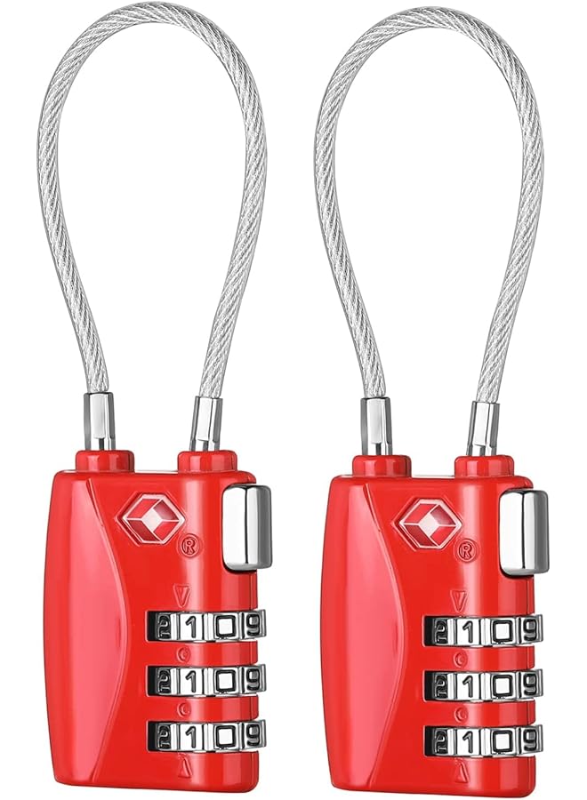 PROMASS PROMASS Luggage Padlocks TSA Approved, PROMASS Customs Lock, Mini Luggage Padlock, Flexible Cable Travel Locks, Coded Suitcase Lock, Small Gym Locker Padlock with 3 Digit Combination (Red, 2 Pack)  - Image 1