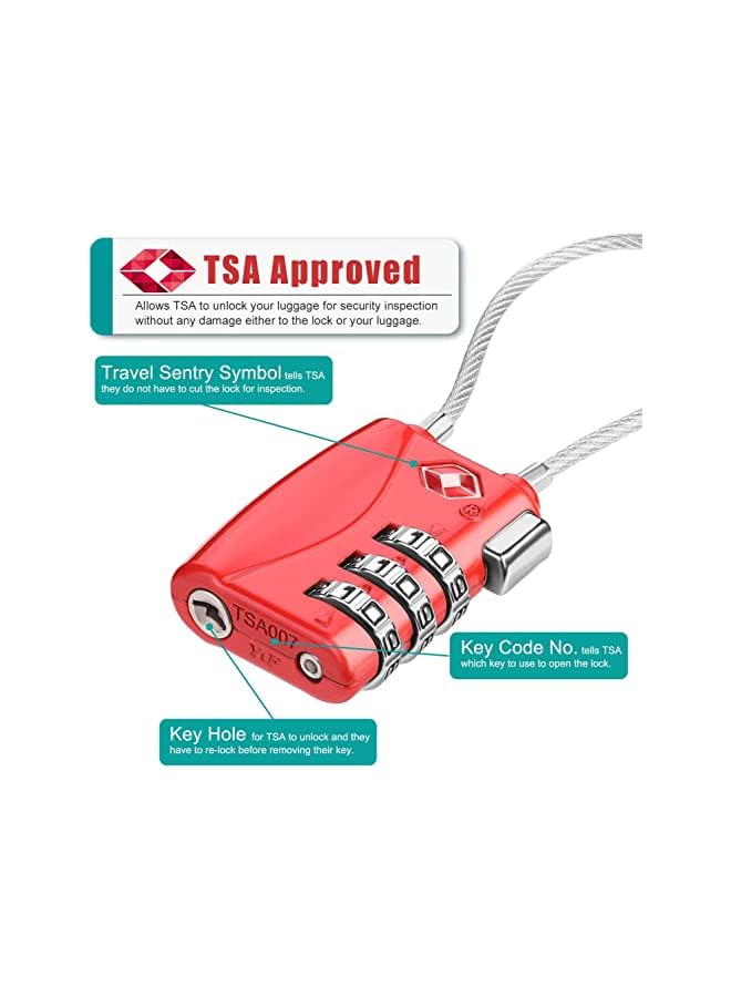PROMASS PROMASS Luggage Padlocks TSA Approved, PROMASS Customs Lock, Mini Luggage Padlock, Flexible Cable Travel Locks, Coded Suitcase Lock, Small Gym Locker Padlock with 3 Digit Combination (Red, 2 Pack)  - Image 5