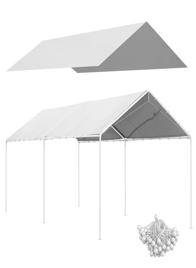 Outsunny 10' x 20' Carport Replacement Top Canopy Cover, UV Resistant and Water Resistant Car Port Portable Garage Tent Cover with Ball Bungee Cords, White, Only Cover - Image 1