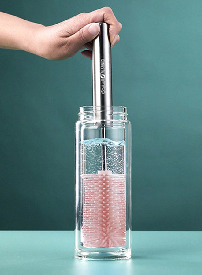 السنيدي فرشاة تنظيف قارورات المياه والاكواب، منظف فرشاة الزجاجات الطويلة، زهري، مقاس 37*4.5*1.8 سم - Image 2