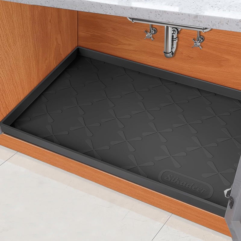 حصيرة تحت الحوض SIKADEER 22 x 19 مقاومة للماء مصنوعة من السيليكون حصيرة درج المطبخ وغطاء الخزانة وحامي الحوض لمنظمات المطبخ وصواني التخزين وحصائر طعام الحيوانات الأليفة