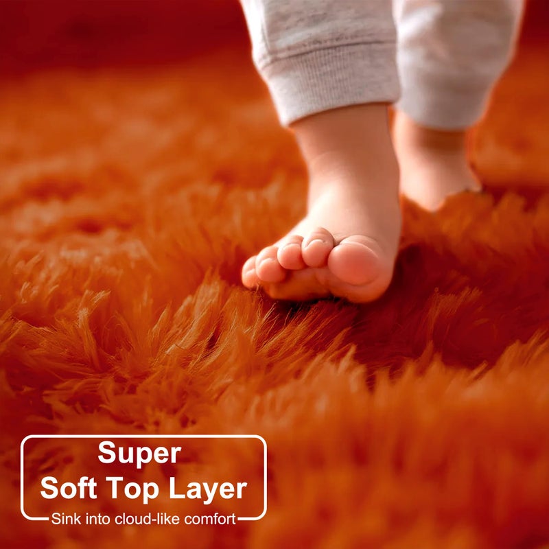 Amdrebio Burnt Orange Area Rugs for Living Room Bedroom, Fluffy Shaggy Fuzzy Thick Shag Rug 5x7 for Kids Room Decor, Modern Cute Plush Furry Dark Orange Carpet for Nursery Dorm Classroom Playroom - Image 4