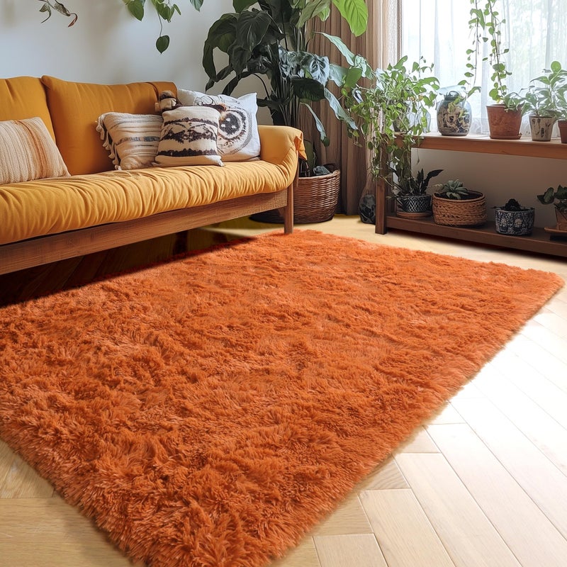 Amdrebio Burnt Orange Area Rugs for Living Room Bedroom, Fluffy Shaggy Fuzzy Thick Shag Rug 5x7 for Kids Room Decor, Modern Cute Plush Furry Dark Orange Carpet for Nursery Dorm Classroom Playroom - Image 5