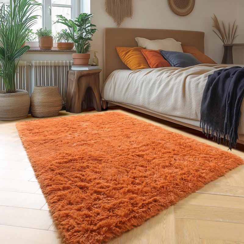 Amdrebio Burnt Orange Area Rugs for Living Room Bedroom, Fluffy Shaggy Fuzzy Thick Shag Rug 5x7 for Kids Room Decor, Modern Cute Plush Furry Dark Orange Carpet for Nursery Dorm Classroom Playroom - Image 3