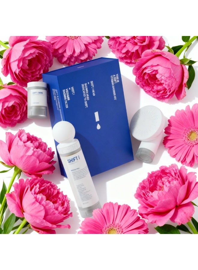 SHIFT 1st Edition Complete  Shower Head Filter Set Purifies Water from Chlorine and Impurities, Solves Sediment and Rust Problems and Gives a Refreshing Aromatic Shower for Hair (Blossom) - Image 1