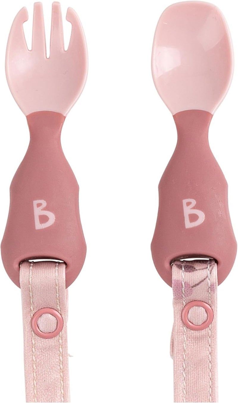 Bibado - Handi Cutlery Set (Blush) - Toddler Cutlery Weaning Set - Baby Spoons & Forks - Use with Coverall Bibs, Detachable Straps - Dishwasher Safe, BPA Free - Baby Essentials - 6 Months to 24 Months - Image 1