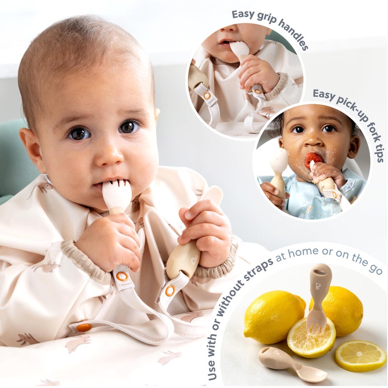 Bibado - Handi Cutlery Set (Blush) - Toddler Cutlery Weaning Set - Baby Spoons & Forks - Use with Coverall Bibs, Detachable Straps - Dishwasher Safe, BPA Free - Baby Essentials - 6 Months to 24 Months - Image 2