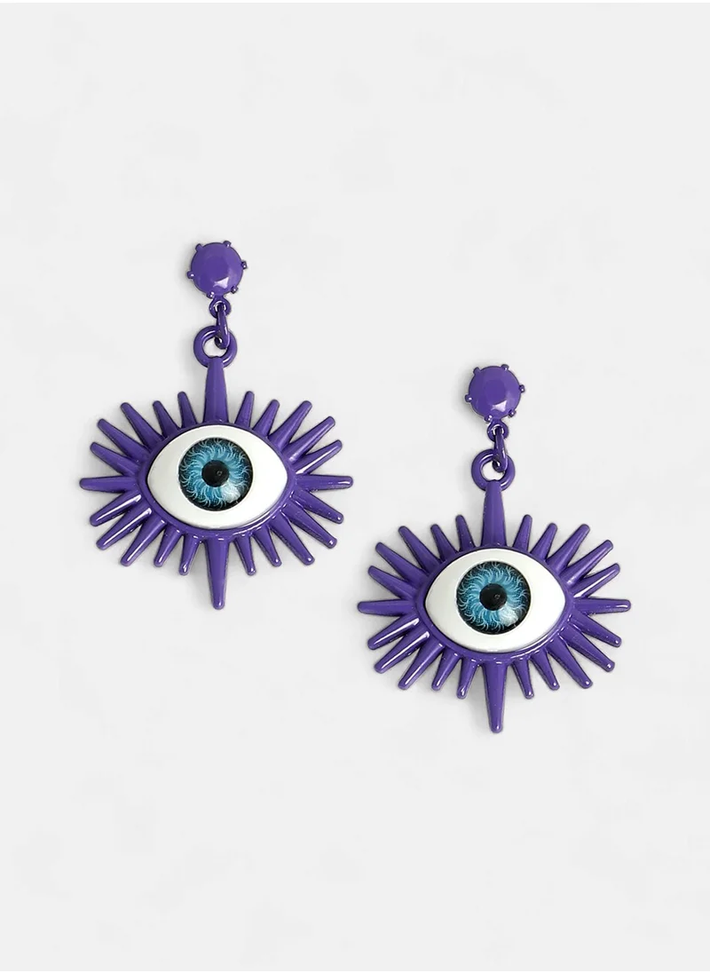 SOHI Artificial Stones Studded Contemporary Evil-Eye Drop Earrings