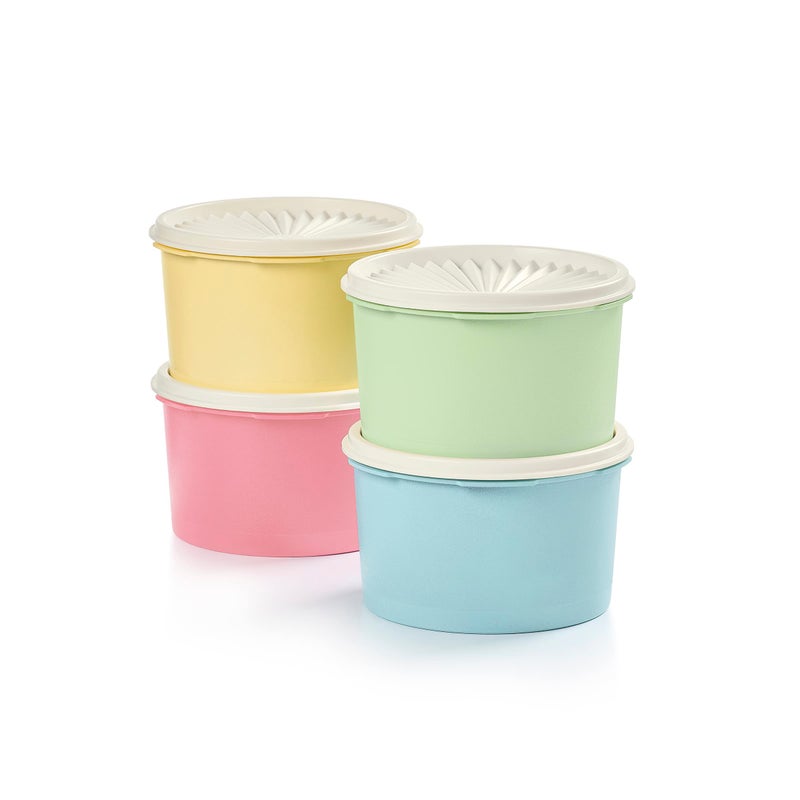 Tupperware Heritage Collection 8 Piece Food Storage Canister Set in Vintage Colors - Dishwasher Safe & BPA Free - (4 Containers + 4 Lids) - Image 1