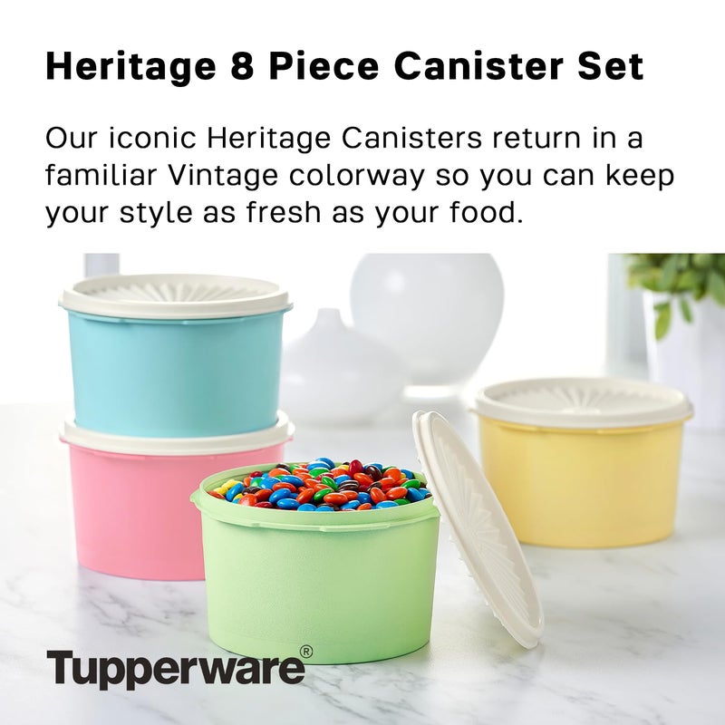 Tupperware Heritage Collection 8 Piece Food Storage Canister Set in Vintage Colors - Dishwasher Safe & BPA Free - (4 Containers + 4 Lids) - Image 2