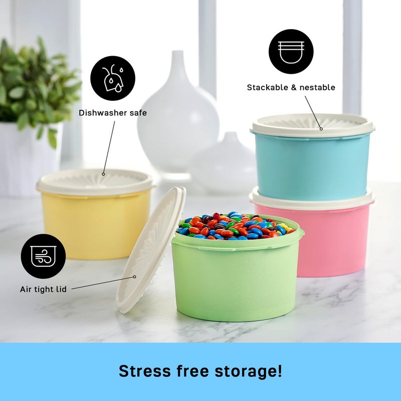 Tupperware Heritage Collection 8 Piece Food Storage Canister Set in Vintage Colors - Dishwasher Safe & BPA Free - (4 Containers + 4 Lids) - Image 4