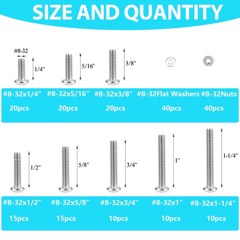 SpzcdZa 200 Pieces #8-32 Phillips Pan Head Machine Screws Nuts Washers Assortment Kit, Coarse Thread, Fully Machine Threaded, 304 Stainless Steel - Image 2