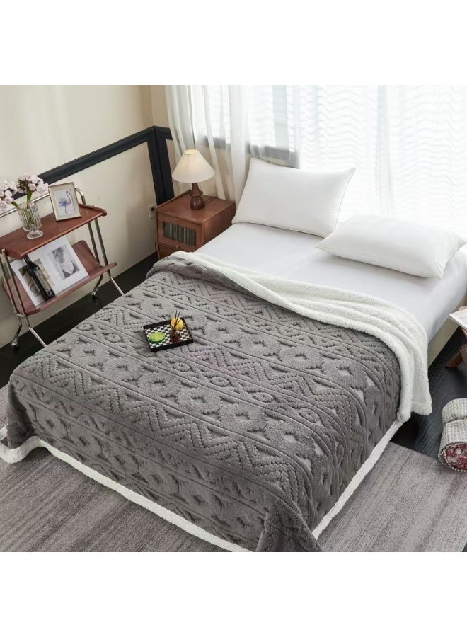Comfy Embossed Thick Dark Grey Plush Luxurious & Soft Blanket 200 x 230 Cm