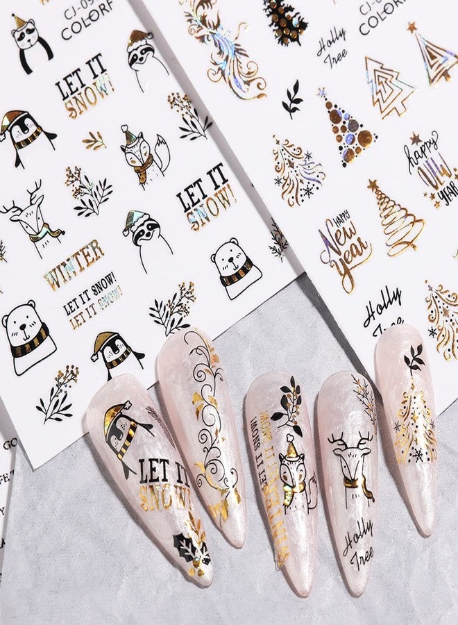 Vezocim 9 Sheets Gold Christmas Nail Art Stickers, Winter Christmas Nail Self-Adhesive Sticker Design, Snowflake Snowman Elk Bells Xmas Tree Nail Transfer Decals for Women Girls Manicure Charms Decorations - Image 5