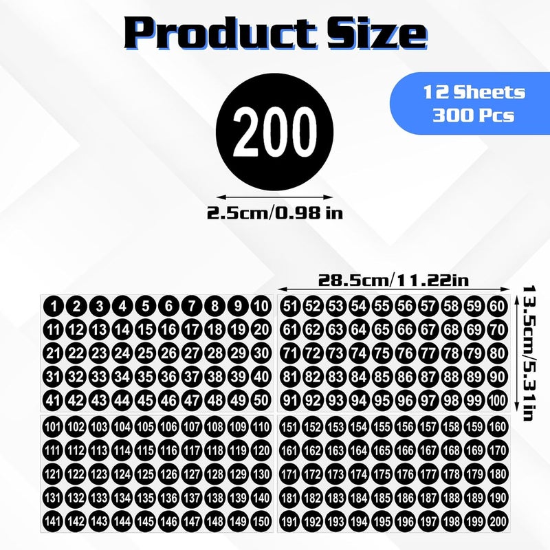 oruola 12 ورقة (3 مجموعات) ملصقات أرقام من 1 إلى 200، قطر 1 بوصة، ذاتية اللصق للتخزين والتنظيم والصناديق وصندوق الأدوات والخزانة - Image 2