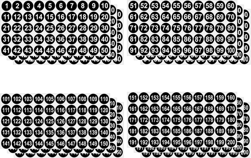 oruola 12 ورقة (3 مجموعات) ملصقات أرقام من 1 إلى 200، قطر 1 بوصة، ذاتية اللصق للتخزين والتنظيم والصناديق وصندوق الأدوات والخزانة - Image 1