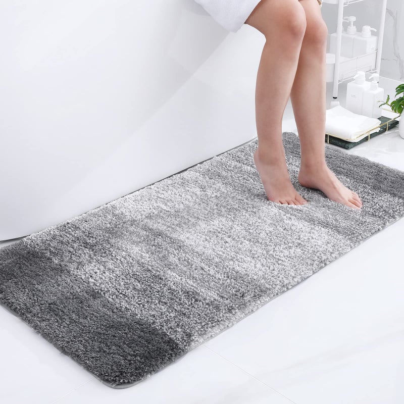 smiry Microfiber Bath Mat 60 x 120 cm NonSlip Super Absorbent Bathroom Mat Extra Soft Thick Floor Foot Mat Fluffy Shaggy Bath Mats Rugs for Bathroom Grey