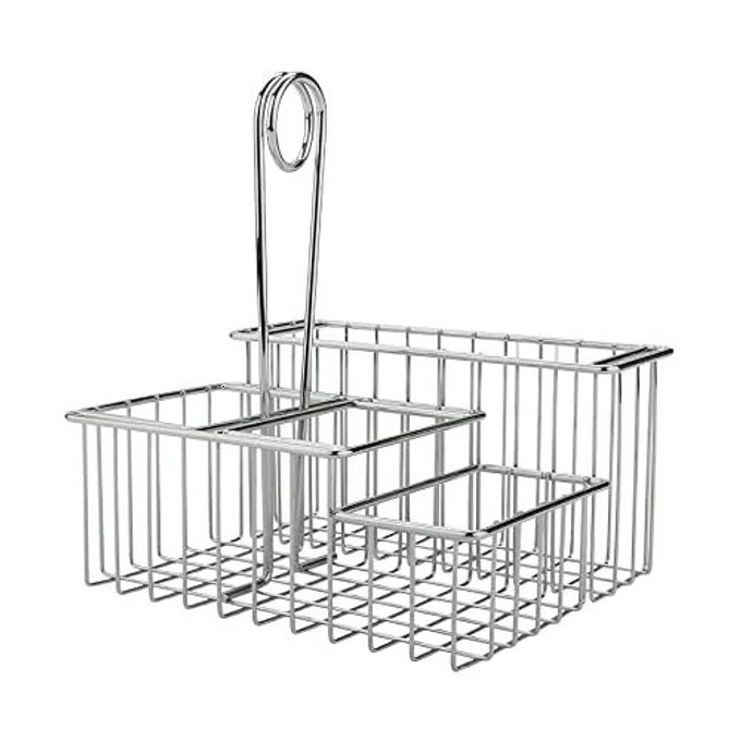 Get G.E.T. 4-21699 Chrome Four Compartment Condiment Caddy Metal Specialty Servingware Collection, 8" x 7" x 9" Tall, Chrome - Image 1