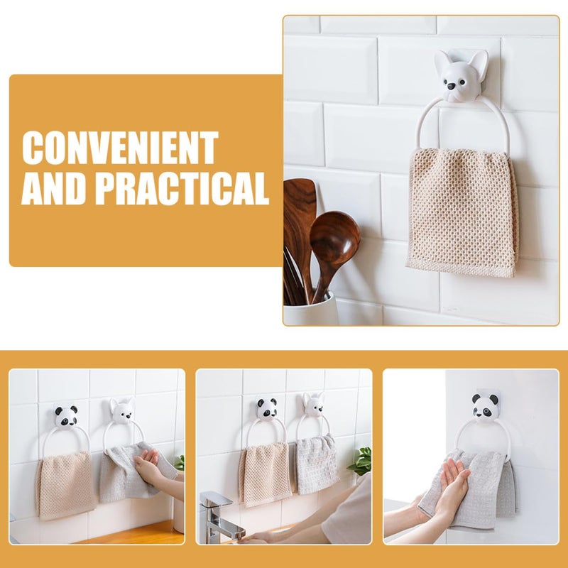 Cartoon Panda Puppy Wall Mounted Towel Rack Set 2pcs No Nail Bathroom Kitchen Holder - Image 4