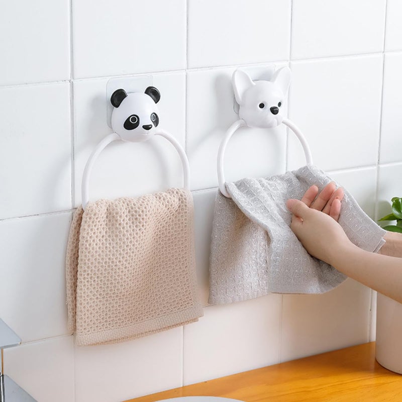 Cartoon Panda Puppy Wall Mounted Towel Rack Set 2pcs No Nail Bathroom Kitchen Holder - Image 5