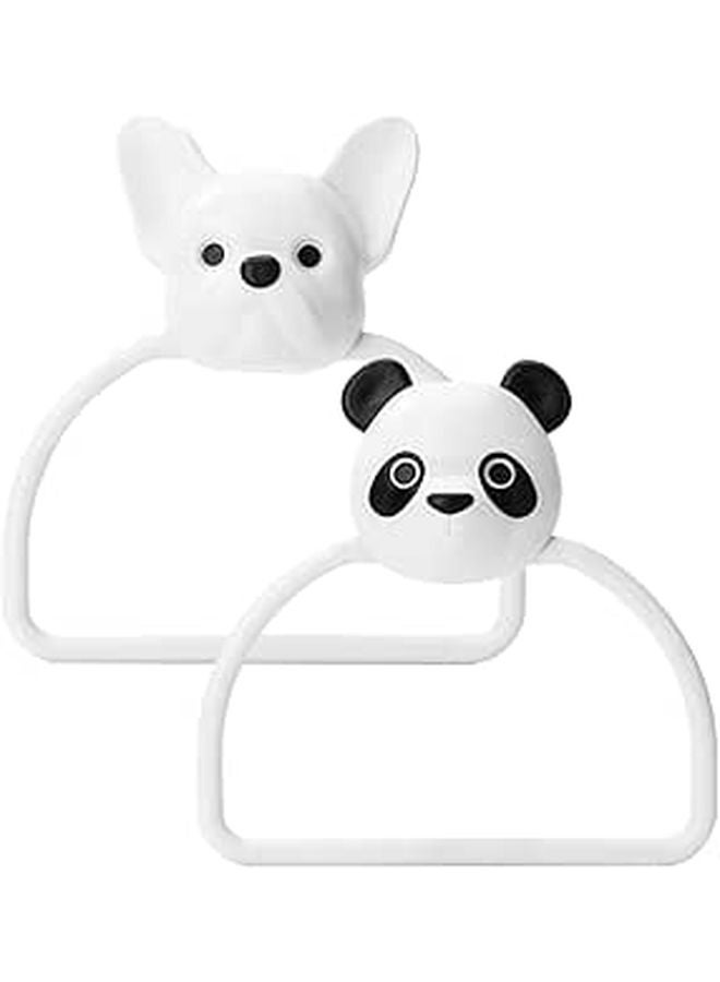 Cartoon Panda Puppy Wall Mounted Towel Rack Set 2pcs No Nail Bathroom Kitchen Holder - Image 1