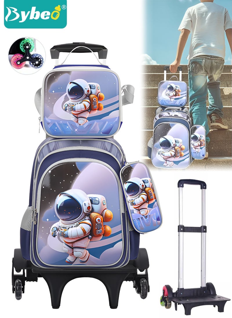 Bybeo 3PCS Children School Bag, Student Rolling Backpacks Set, Trolley School Bag + Lunch Bag + Pencil Case, Kids Backpack for Boys and Girls, Cute Cartoon Schoolbag, Lightweight Trolley Travel Bag with 6 Wheels Classic Roller - Image 1