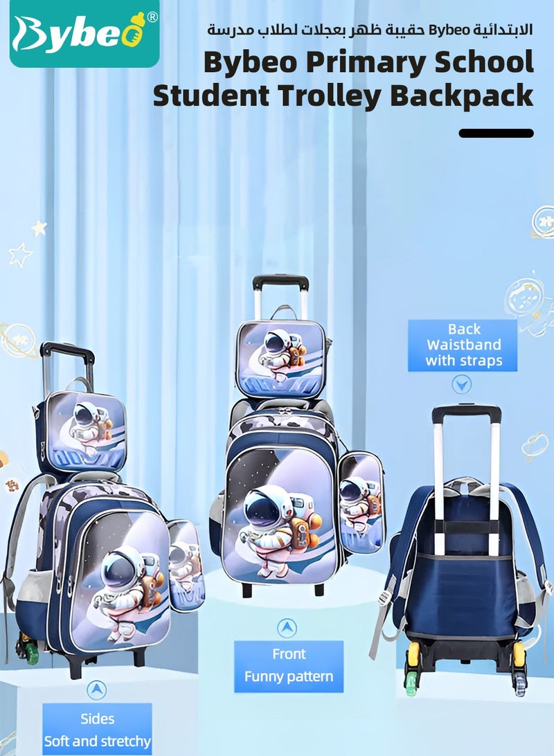Bybeo 3PCS Children School Bag, Student Rolling Backpacks Set, Trolley School Bag + Lunch Bag + Pencil Case, Kids Backpack for Boys and Girls, Cute Cartoon Schoolbag, Lightweight Trolley Travel Bag with 6 Wheels Classic Roller - Image 2