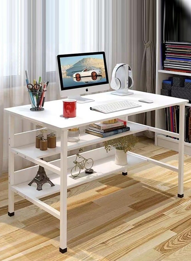 Computer Table with Bookshelf, Home Office Desk Gaming Writing Study Table White - Image 1