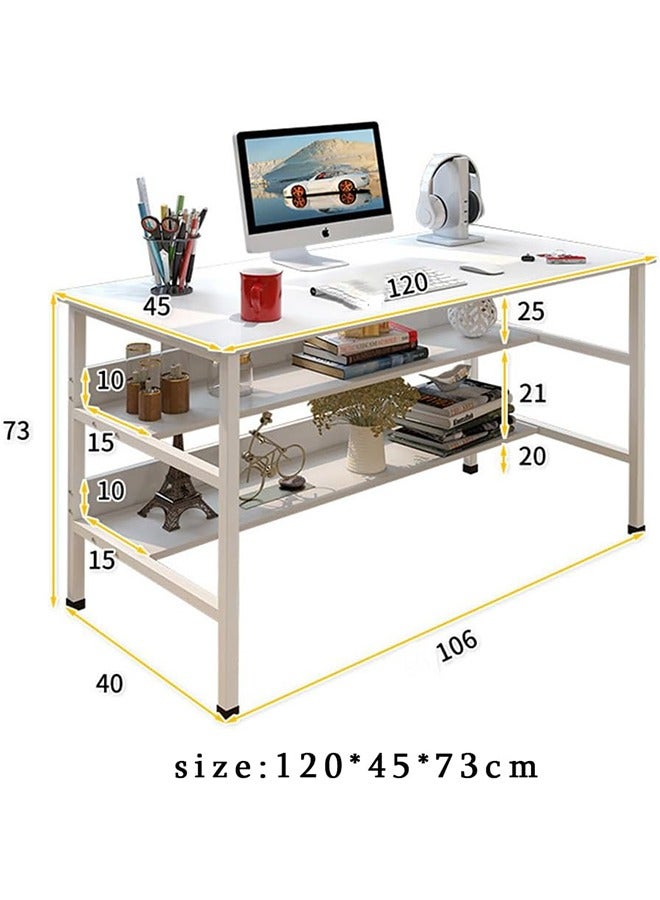 Computer Table with Bookshelf, Home Office Desk Gaming Writing Study Table White - Image 3