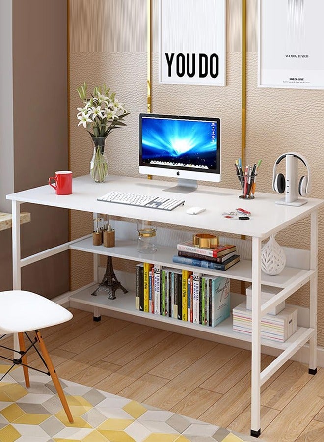 Computer Table with Bookshelf, Home Office Desk Gaming Writing Study Table White - Image 2
